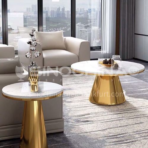Stainless steel coffee table marble surface round living room combination table